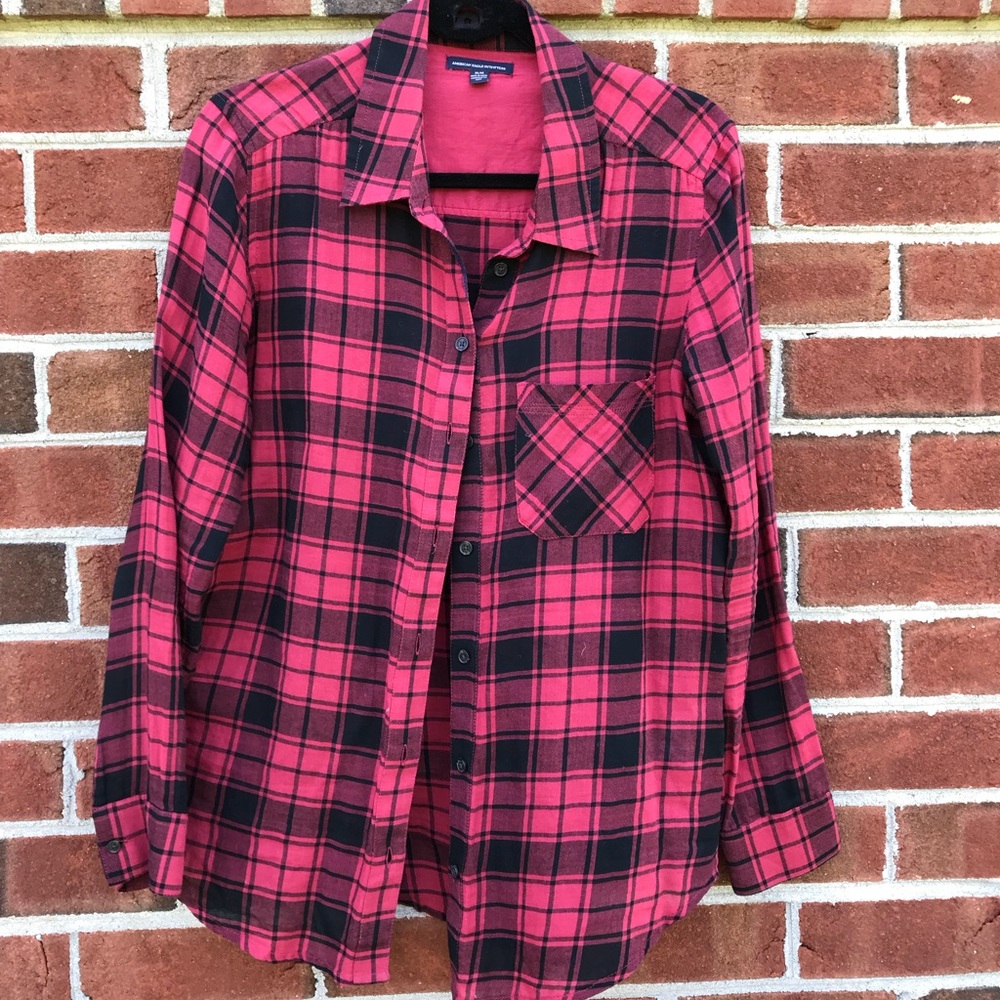 Red/black button down